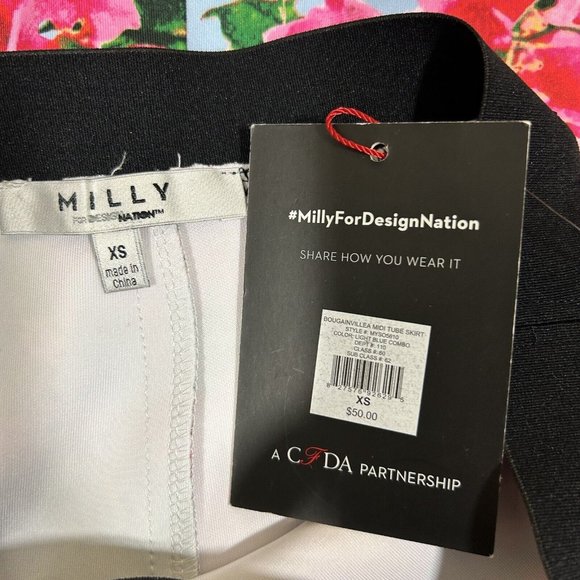 Milly for Design Nation Floral Scuba Pencil Skirt XS Blue Pink Stretch - Picture 6 of 7